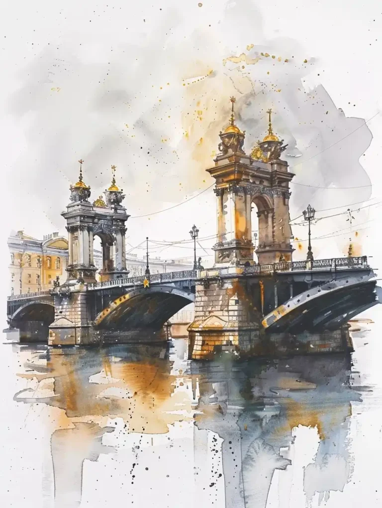 Watercolor St Petersburg Drawbridges ai prompt preview