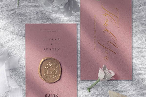 Wax Seal Invitation Card Mockup with Shadow Overlay