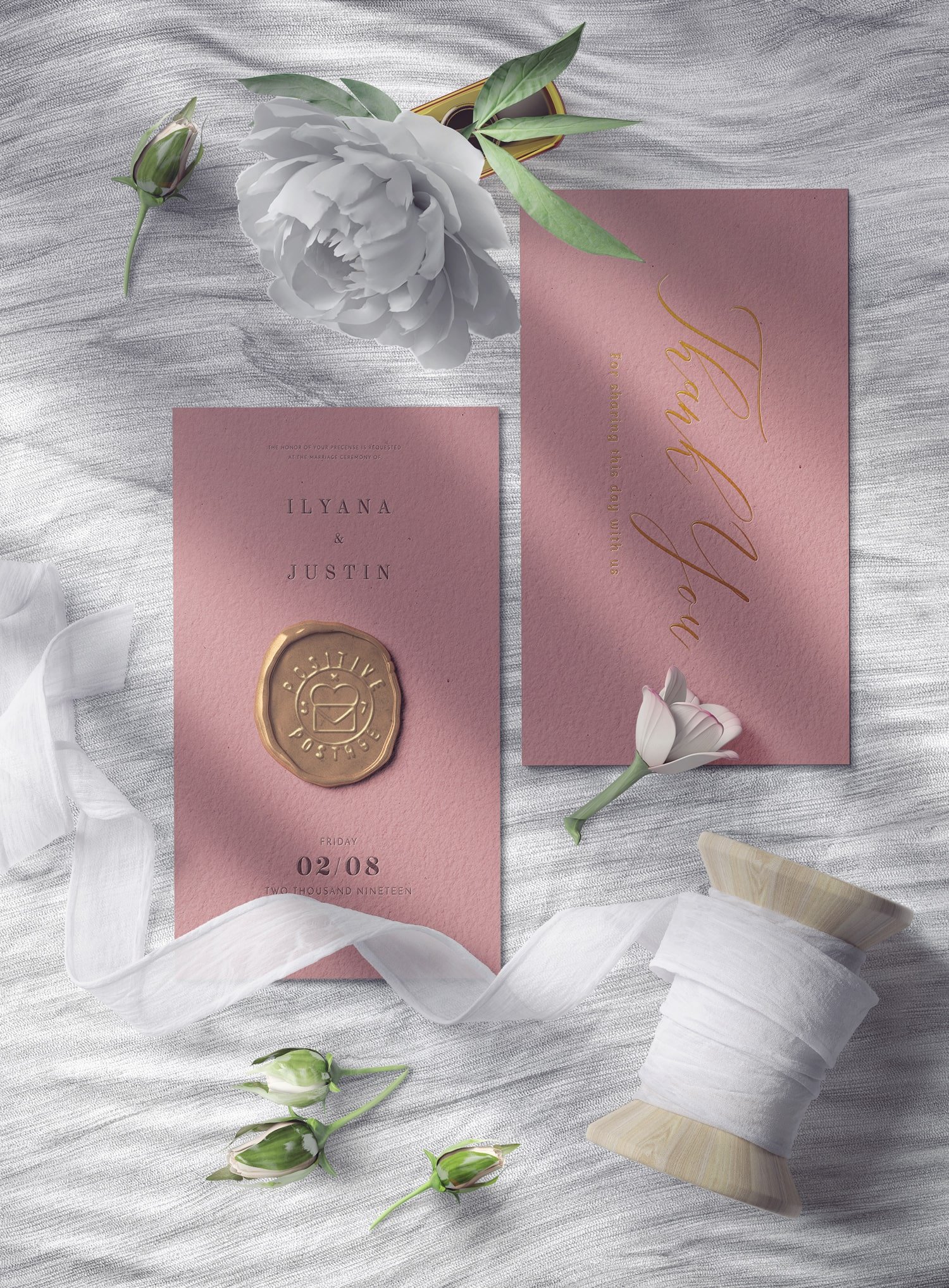 Wax Seal Invitation Card Mockup with Shadow Overlay FREE PSD
