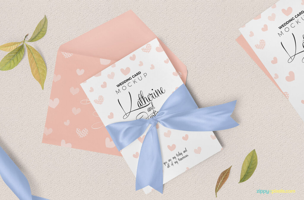 Wedding Invitation Card and Envelope Mockup