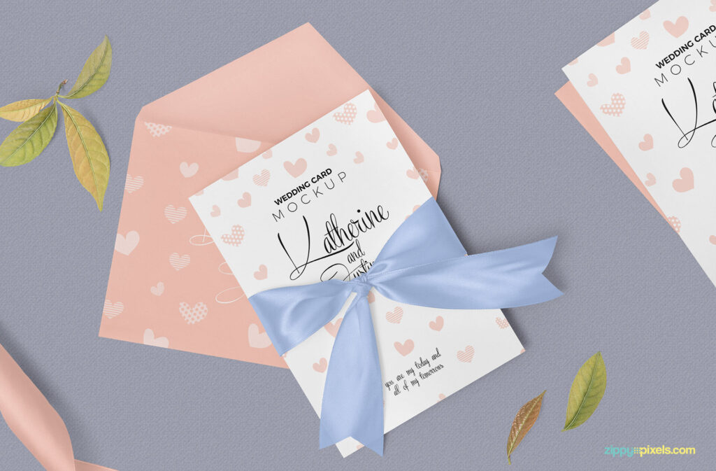 Wedding Invitation Card and Envelope Mockup