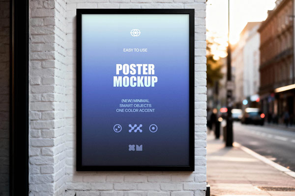 White Brick Wall Poster Mockup