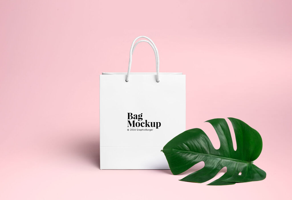 Minimal Shopping Bag Beside a Large Leaf Mockup