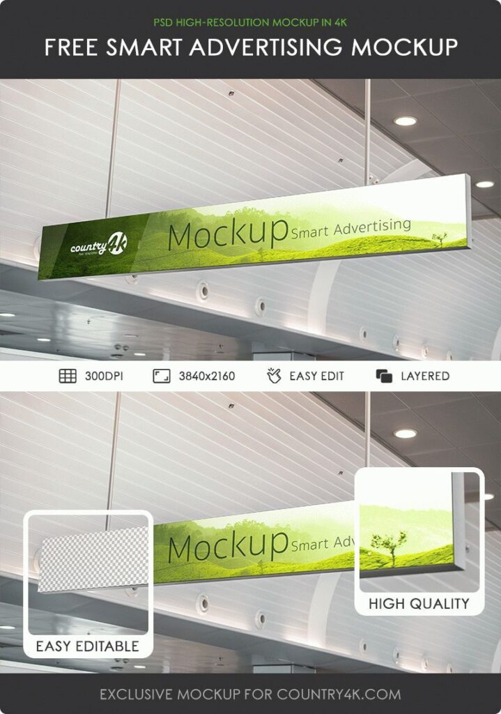 Wide Indoor Advertising Banner Mockup