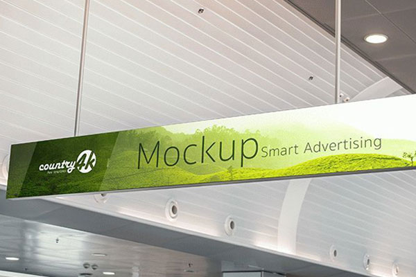 Wide Indoor Advertising Banner Mockup