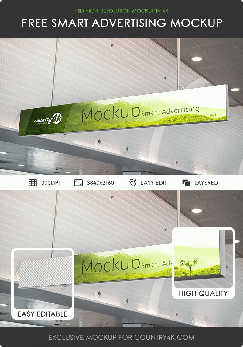 Wide Indoor Advertising Banner Mockup FREE PSD
