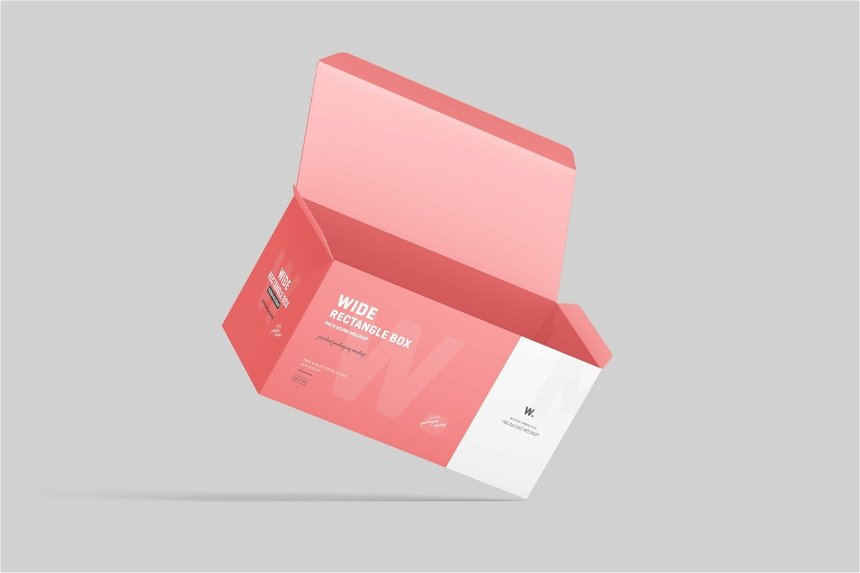 Wide Rectangle Box Packaging Mockup in 4 Sights