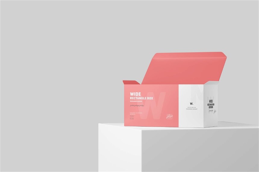 Wide Rectangle Box Packaging Mockup in 4 Sights