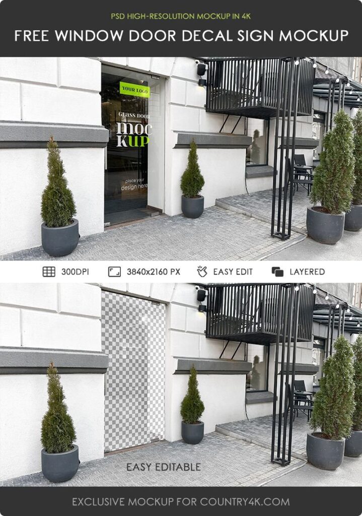 Window Door Decal Sign Mockup in Perspective Vision