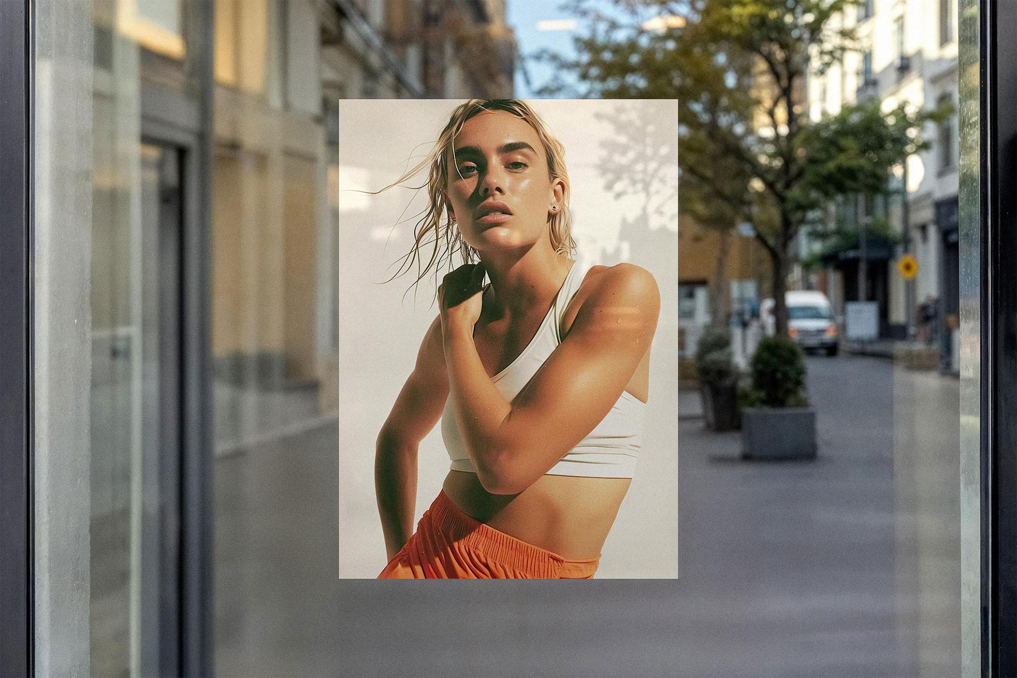 Free Window Poster Mockup PSD Template