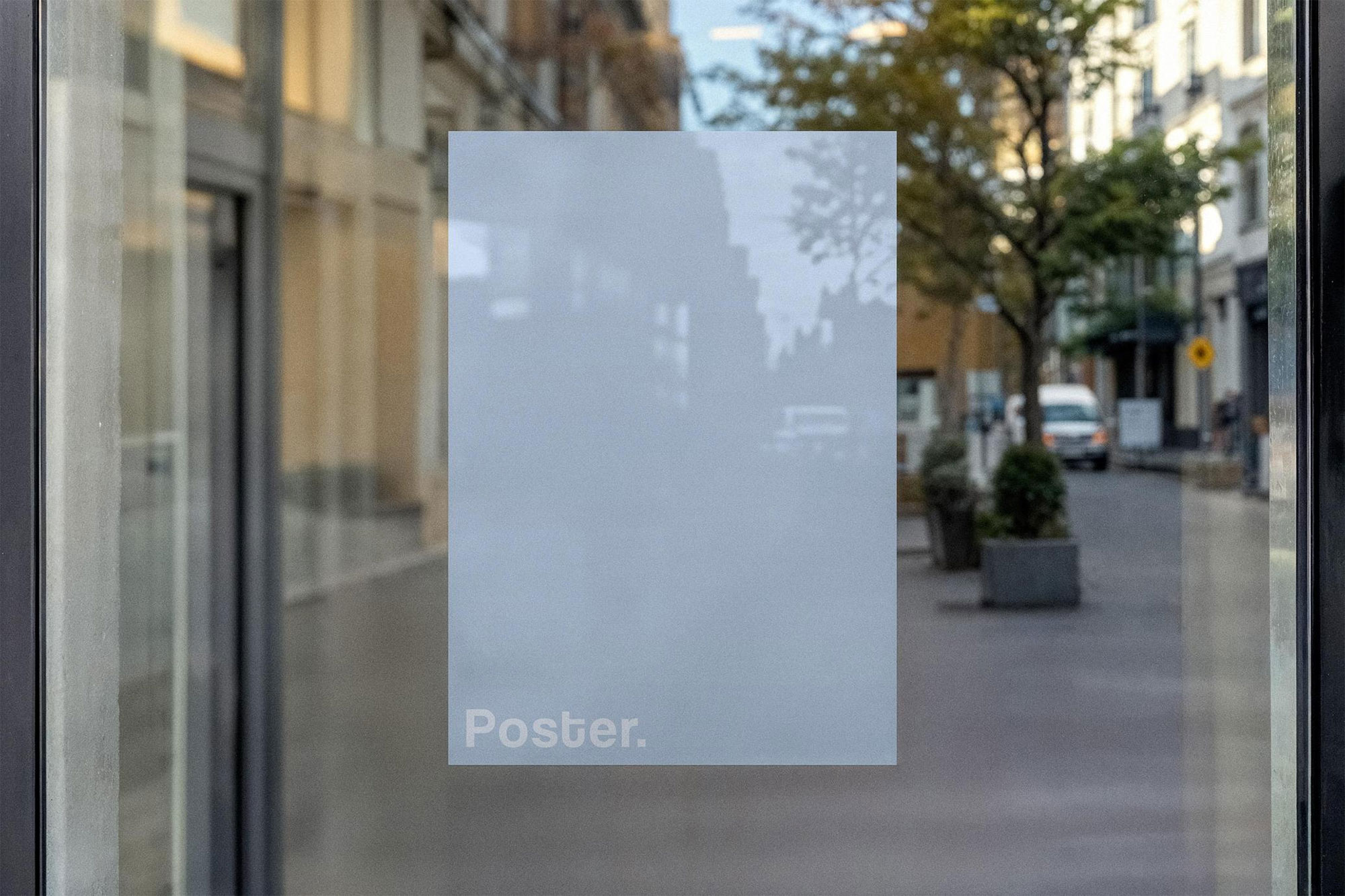 Free Window Poster Mockup PSD Template