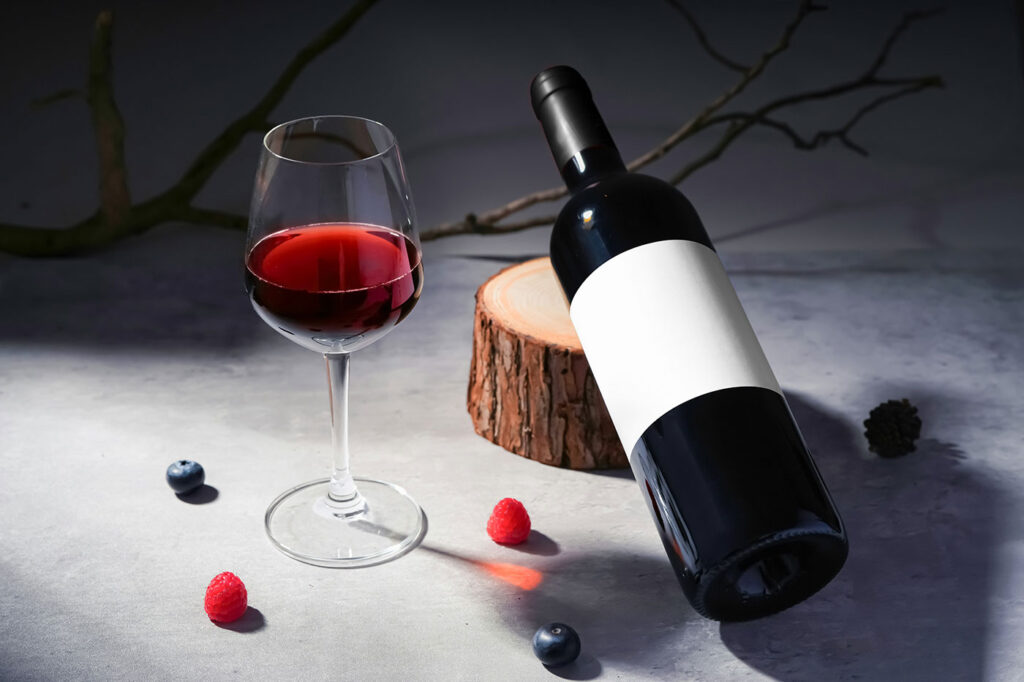 Wine Bottle on Wood Mockup