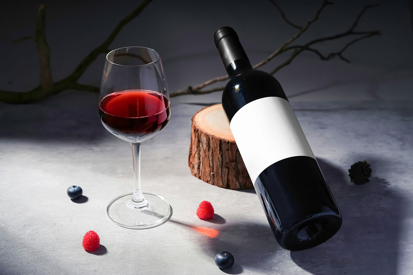 Free Wine Bottle on Wood Mockup PSD Template