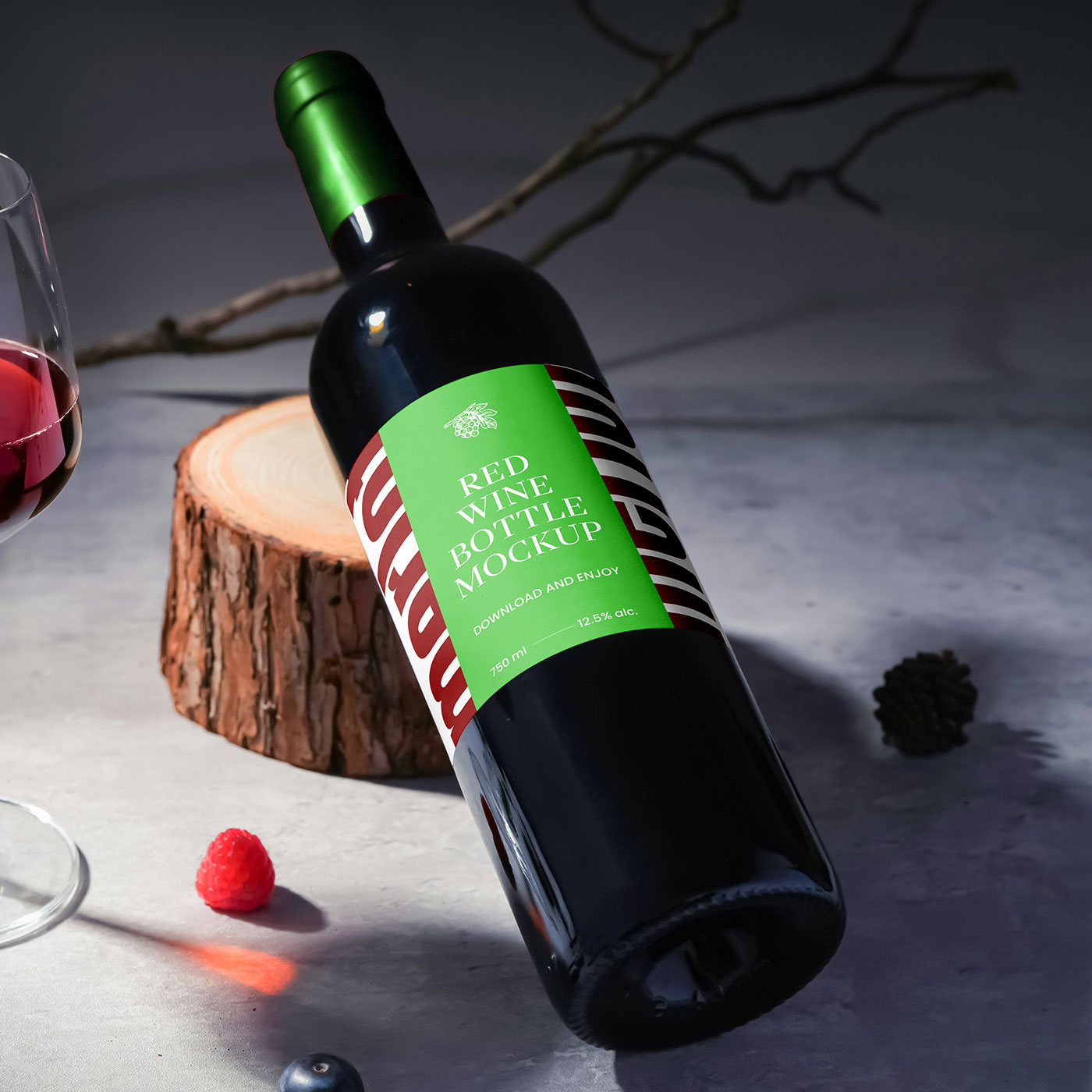 Free Wine Bottle on Wood Mockup PSD Template