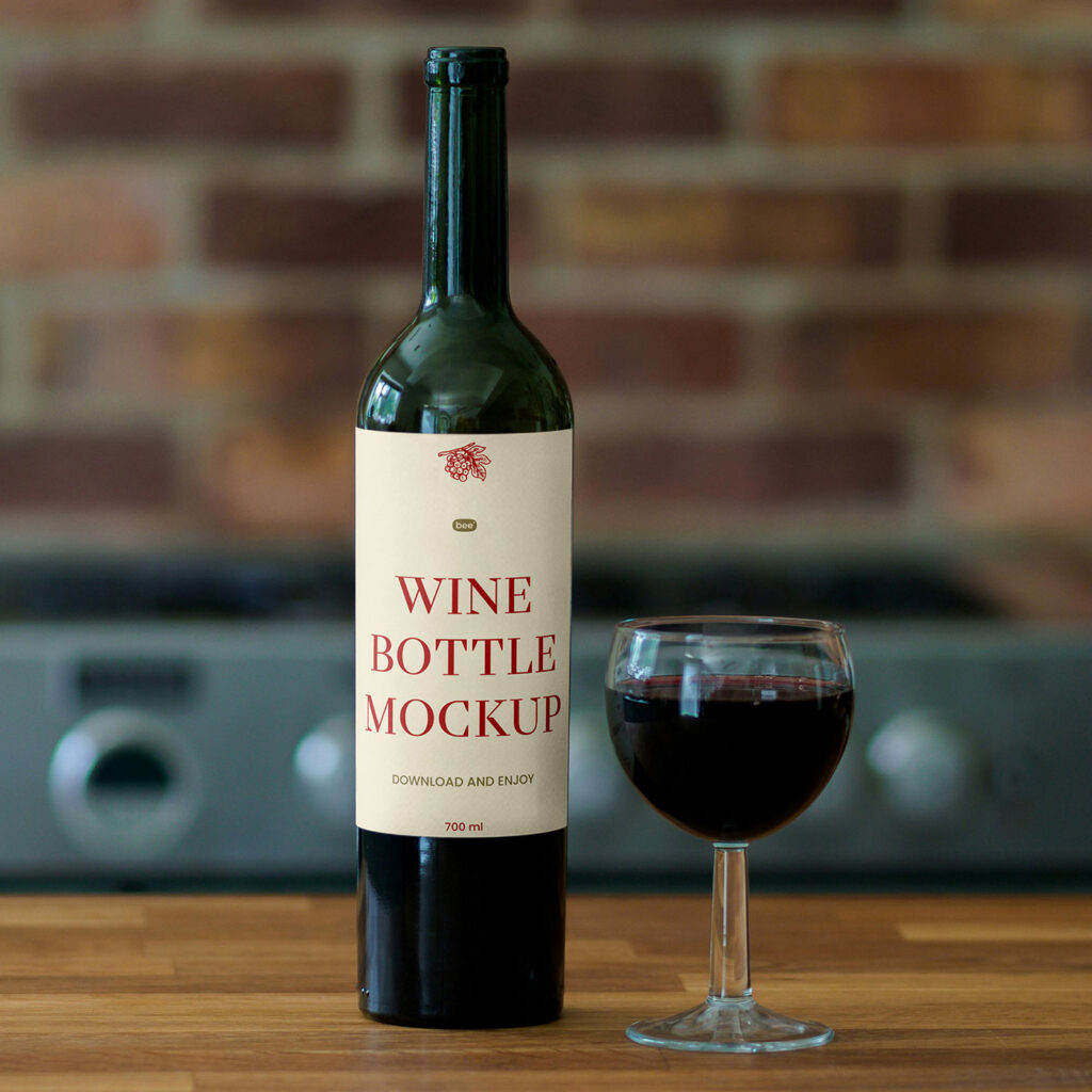 Wine Label with Glass Mockup
