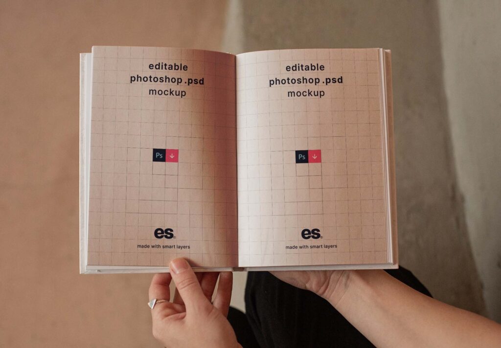 Woman Hand-holding Opened Hardcover Book Mockup