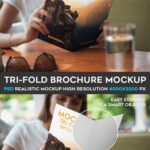 Woman Reading a Tri-Fold Brochure Mockup