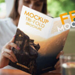 Woman Reading a Tri-Fold Brochure Mockup