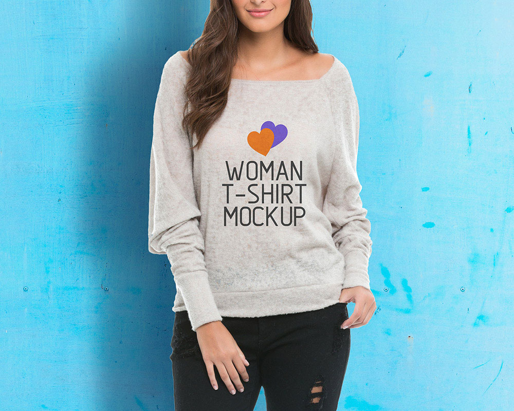 Woman Wearing a Loose Sweater Mockup