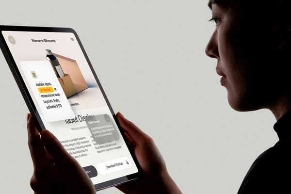 Woman with Minimalist Tablet Mockup