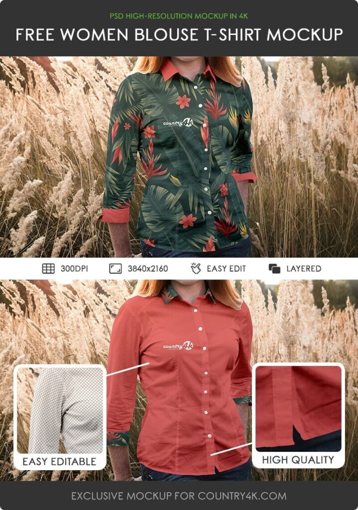 Women Blouse T-Shirt Mockup in Wheat Field