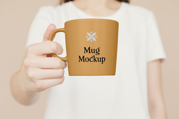 Women Holding a Mug in Front of Herself Mockup