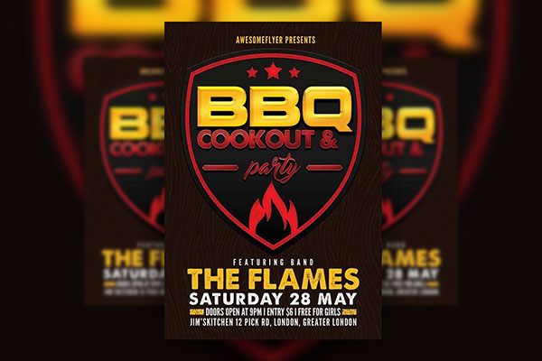 Wood and Flame Emblem BBQ Cookout and Party Flyer Template flyer preview