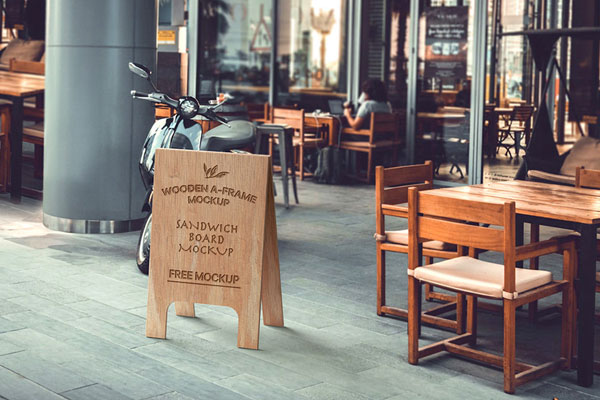 Wooden A Frame Sandwich Board Mockup in Perspective Vision