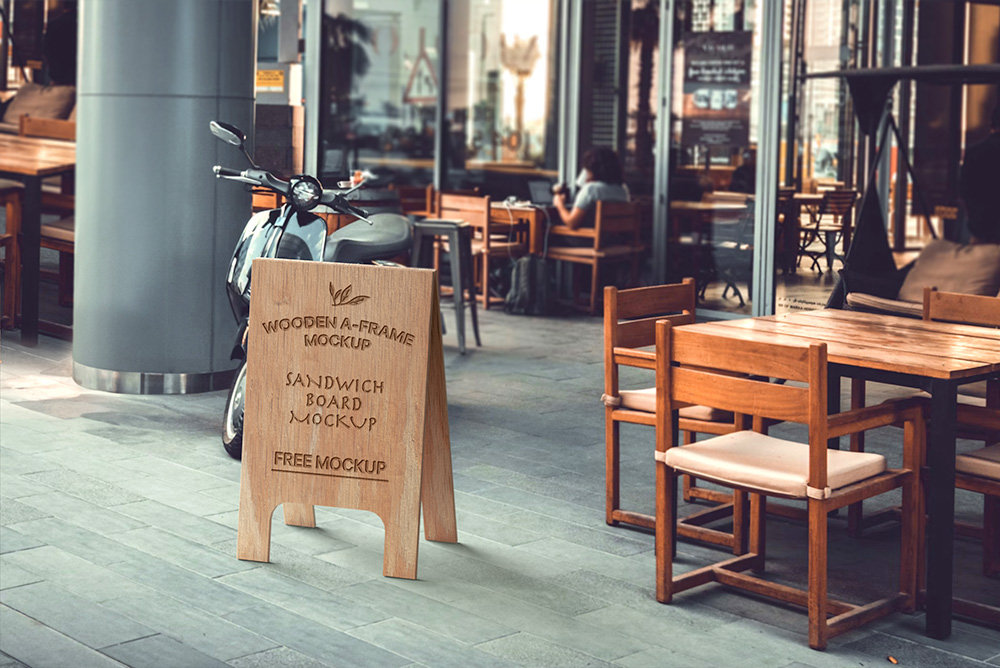 Wooden A Frame Sandwich Board Mockup in Perspective Vision