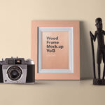 Wooden Frame Mockup Along with Decorative Camera