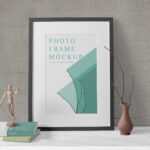 Wooden Frame Mockup with Books and Decorative Elements