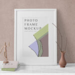 Wooden Frame Mockup with Books and Decorative Elements