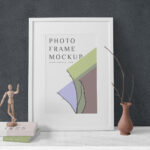 Wooden Frame Mockup with Books and Decorative Elements
