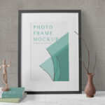 Wooden Frame Mockup with Books and Decorative Elements