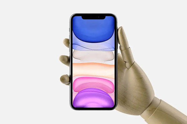 Wooden Hand Holding iPhone 11 Pro Max Mockup