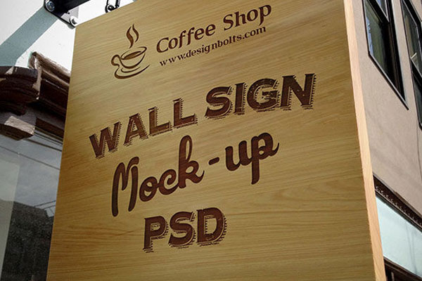 Wooden Outdoor Hanging Shop Wall Sign Mockup