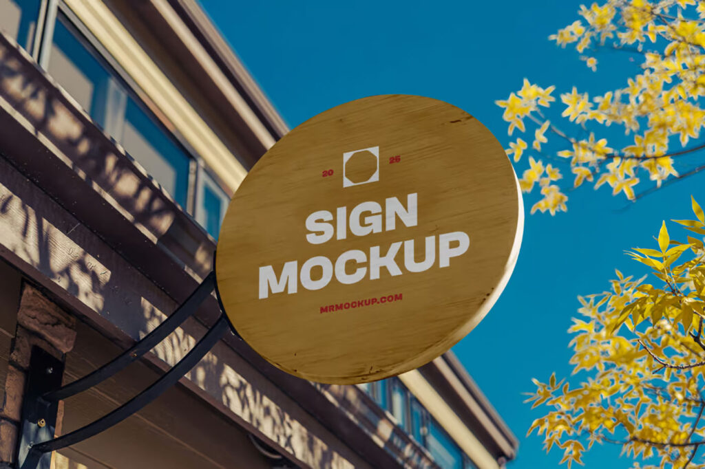Wooden Round Sign Mockup