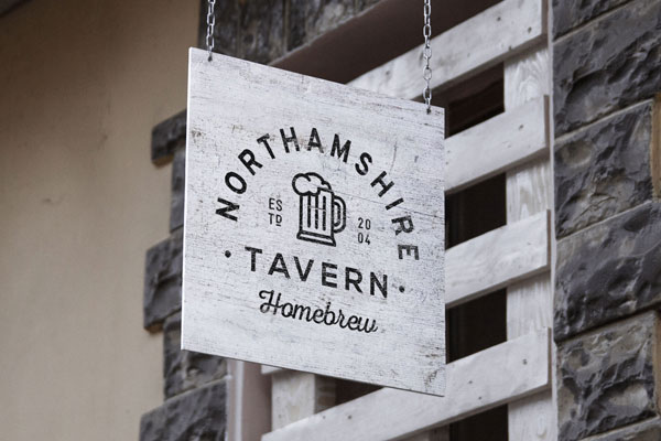 Wooden Sign Hanging from the Wall Mockup