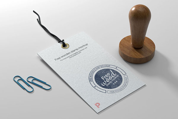 Wooden Stamp and Hang Tag Mockup with Paper Clips