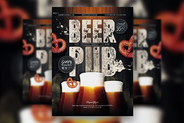 Wooden, Vintage Beer Pub Flyer Template