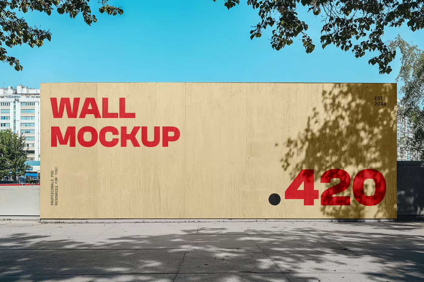 Free Wooden Wall Mockup PSD Template