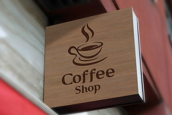 Wooden Wall-mounted Shop Sign Board with Engraved Logo Mockup