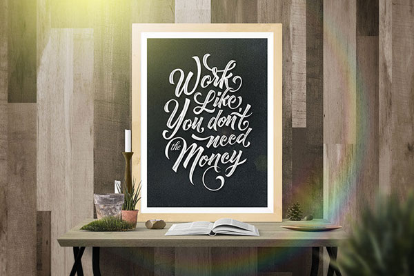 Wooden Wall Photo Frame on a Table Mockup