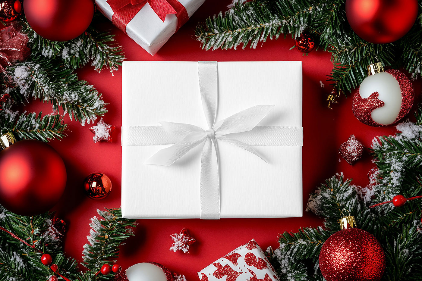 Free Wrapped Christmas Gift Box Mockup PSD Template