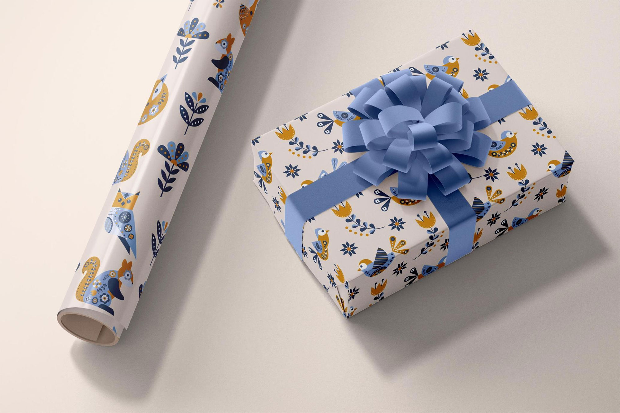 Free Wrapping Paper Box Mockup PSD Template