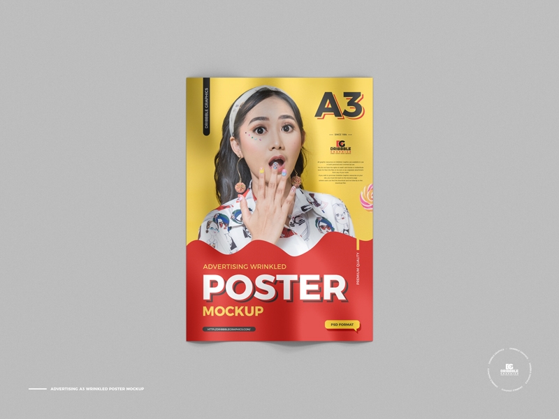 Wrinkled Advertising A3 Poster Mockup