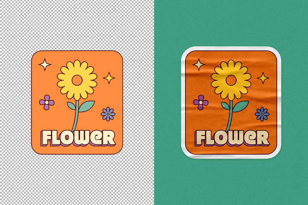 Free Wrinkled Glossy Sticker Mockup PSD Template