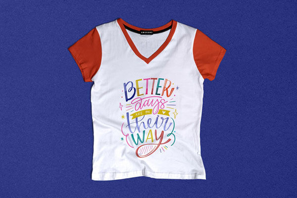 Wrinkled V-Neck T-Shirt Mockup in Front View