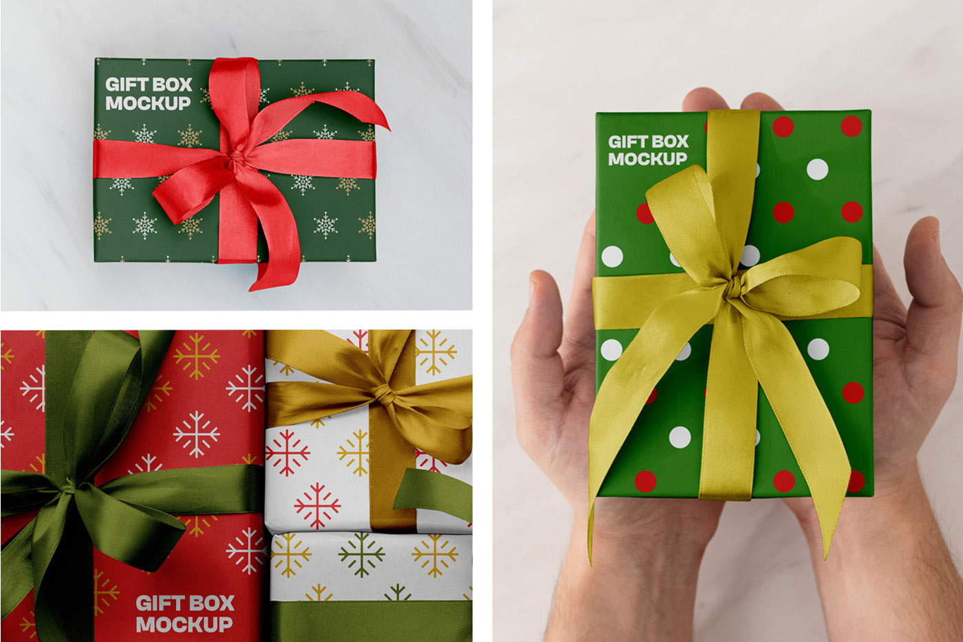 Free Xmas Gift Box Mockups PSD Template