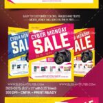 Yellow Grid Cyber Monday Sale Flyer and Facebook Cover Template